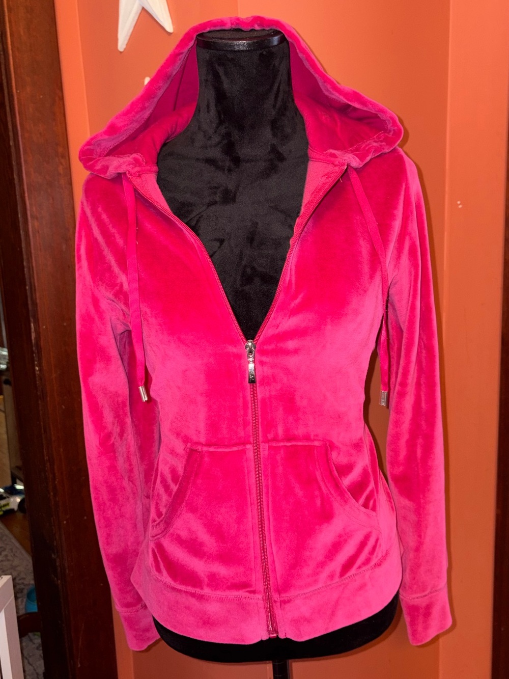 Danskin Now Hot Pink velour plush Hooded Zip Jacket